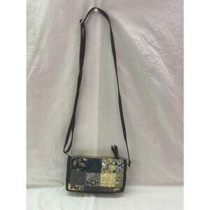 Donna Sharp 100% Cotton Quilted Tri-Fold Wallet Clutch Crossbody Black, Yellow